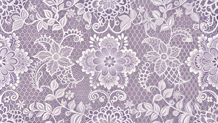 Intricate lace pattern in lavender tones for elegant textile and wallpaper design
