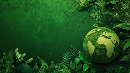 Green Earth Globe Surrounded by Lush Tropical Plants