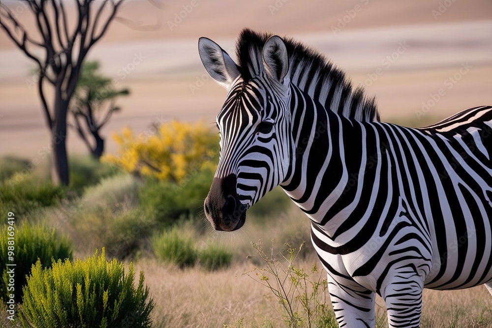 Poster serene zebra flair in nature with colorful block print style