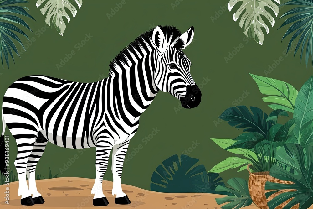 Poster rustic zebra artwork in natural jungle setting with chic background design