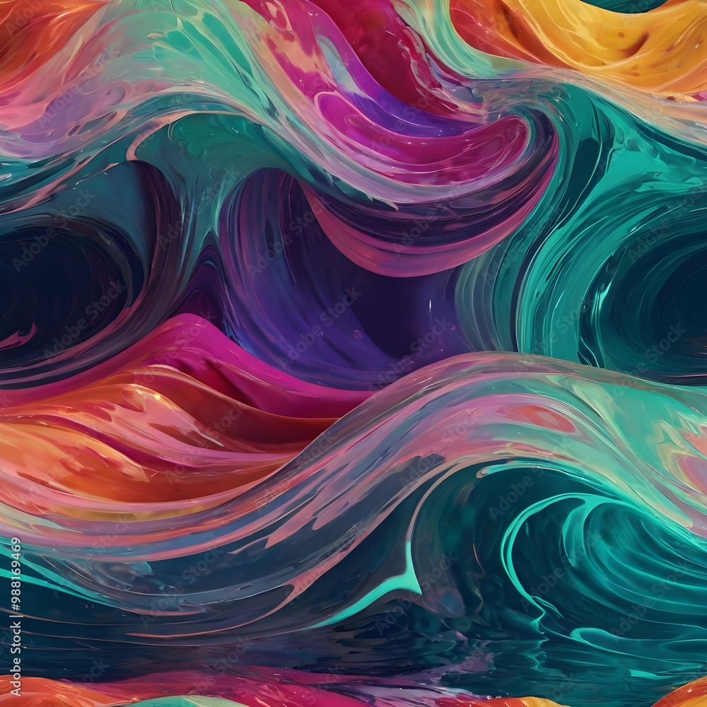 Poster colorful abstract waves with fractal patterns and bright motion