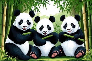 Fototapeta premium Charming Panda Moments in Bamboo Grove - Cute and Colorful Animal Artwork
