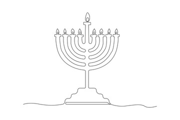 Hanukkah menorah one-line art drawing isolated on white background. Vector illustration.