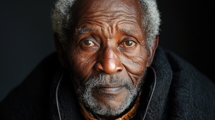 Fototapeta premium Closeup Portrait of an Elderly African Man with Wrinkles and Grey Hair