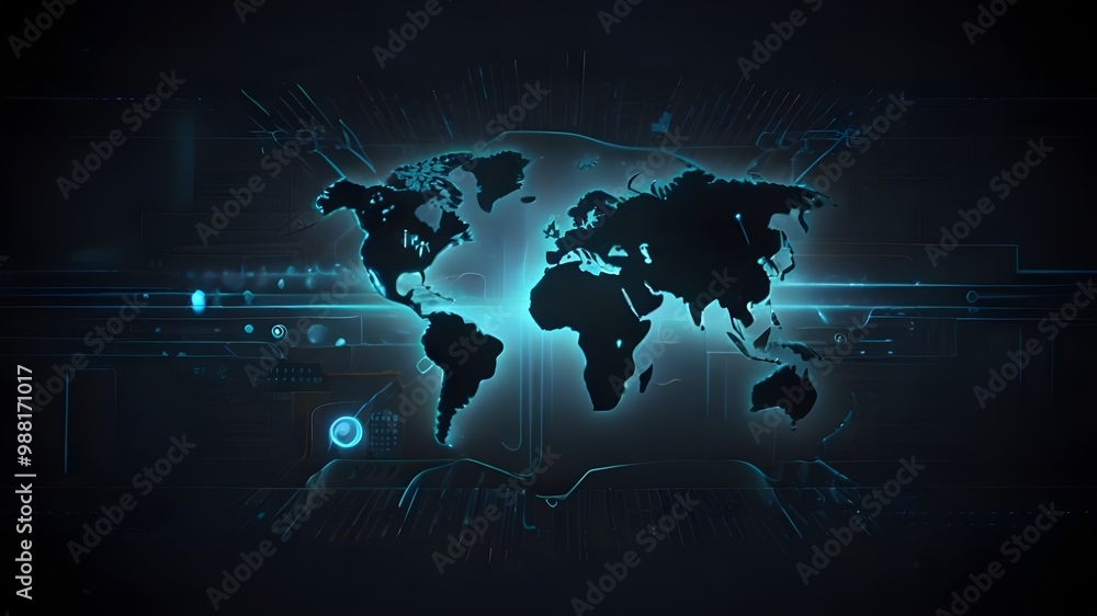 Aufkleber world map with digital code background showcasing global technology and connectivity