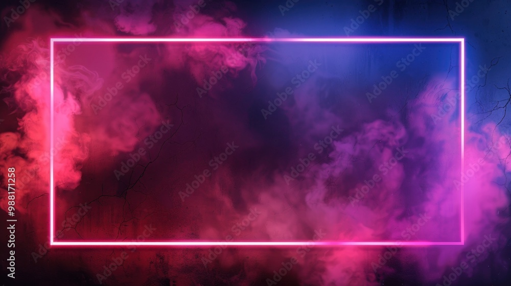 Poster gradient neon frame with smoke and glowing fog effect transparent ai generated image