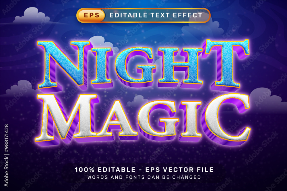 Poster night magic 3d text effect and editable text effect