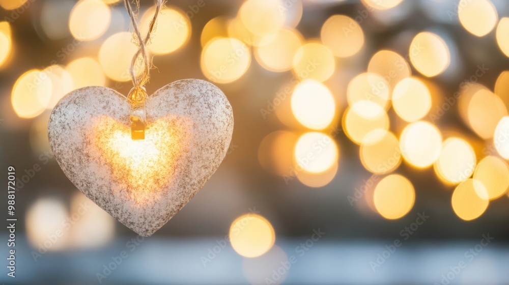 Poster soft bokeh lights in heart shapes illuminate the background, creating a warm and romantic ambiance f