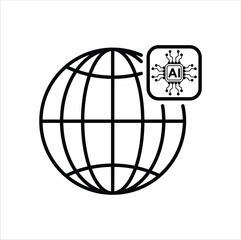 Globe symbol. International globe line art. Around the World Outline with AI or Artificial intelligence chip icon for apps and websites. Vector illustration design. Eps 10.