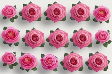Isolated Pink Roses Floral Illustration on White Background Realistic Design