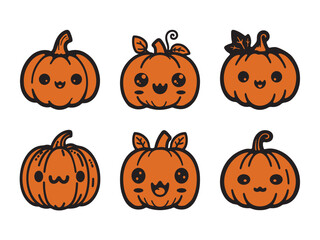 Cute Halloween Pumpkin Set Character Flat Vector
