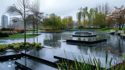 Fototapeta premium Rainy Day at the Urban Park