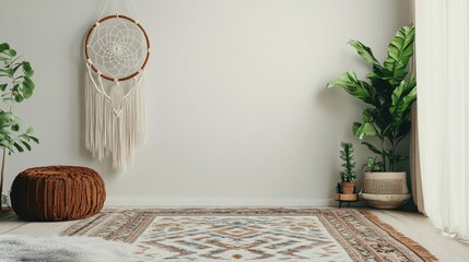 Cozy Boho Corner with Dreamcatcher and Decorative Elements