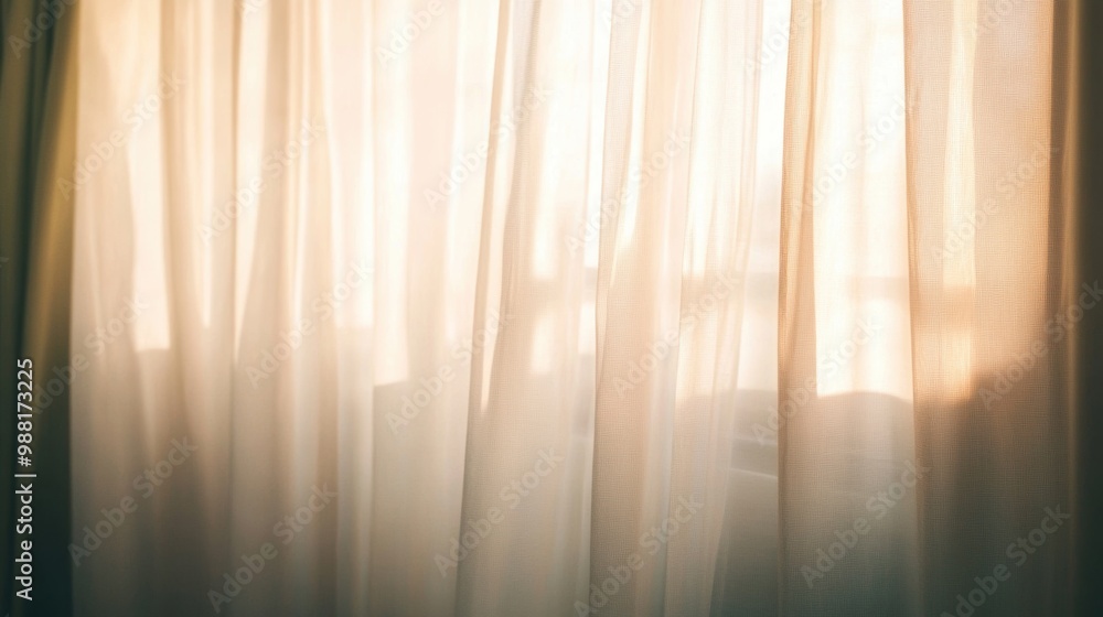 Poster soft light filters through flowing sheer curtains, creating a calm and inviting atmosphere in a tran