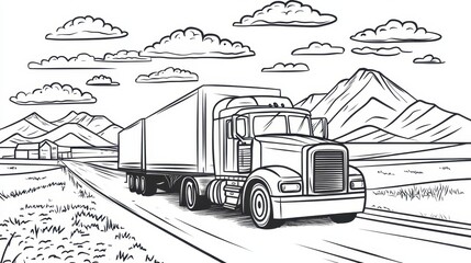Semi-Truck on a Country Road with Mountains in the Distance