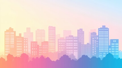 Fototapeta premium Minimalistic Cityscape Vector Illustration with Soft Pastel Tones on Transparent Background
