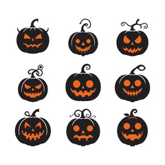 Scary Halloween Pumpkin Set Character Flat Vector