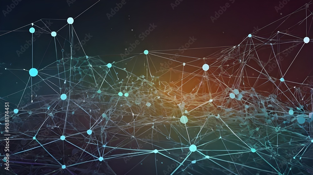 Aufkleber glowing network of light spots with digital and fractal patterns