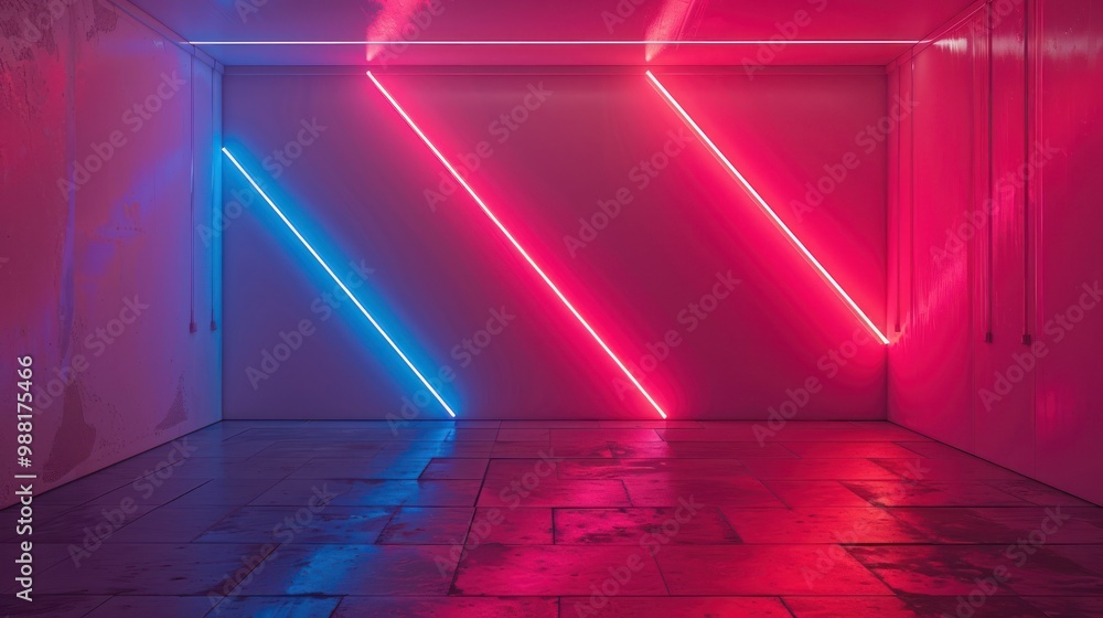 Poster background abstract technology futuristic neon diagonal glowing neon light lines ai generated image