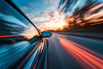 Obraz premium car at high speed along the highway obscures the speed of movement
