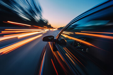 Obraz premium car at high speed along the highway obscures the speed of movement