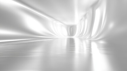 Abstract white tunnel with reflections.