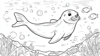 Obraz premium Black and White Illustration of a Seal Swimming