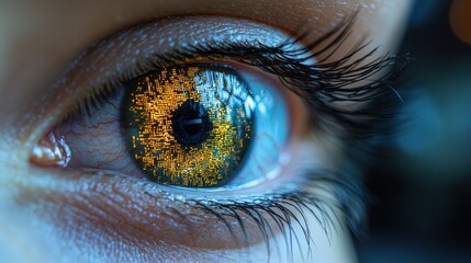 Human Eye with Digital Code Reflection