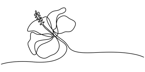 Hibiscus Flower Continuous Line Drawing with Editable Stroke, One continuous line drawing of hibiscus flower. Floral abstract symbol in simple linear style. Organic red herbal tea concept in editable © Line emotion
