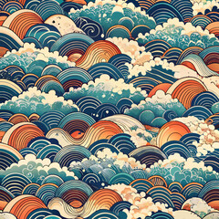 abstract wave in ocean seamless pattern vector image, japanese style
