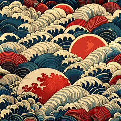 abstract wave in ocean seamless pattern vector image, japanese style
