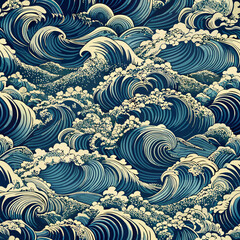 abstract wave in ocean seamless pattern vector image, japanese style
