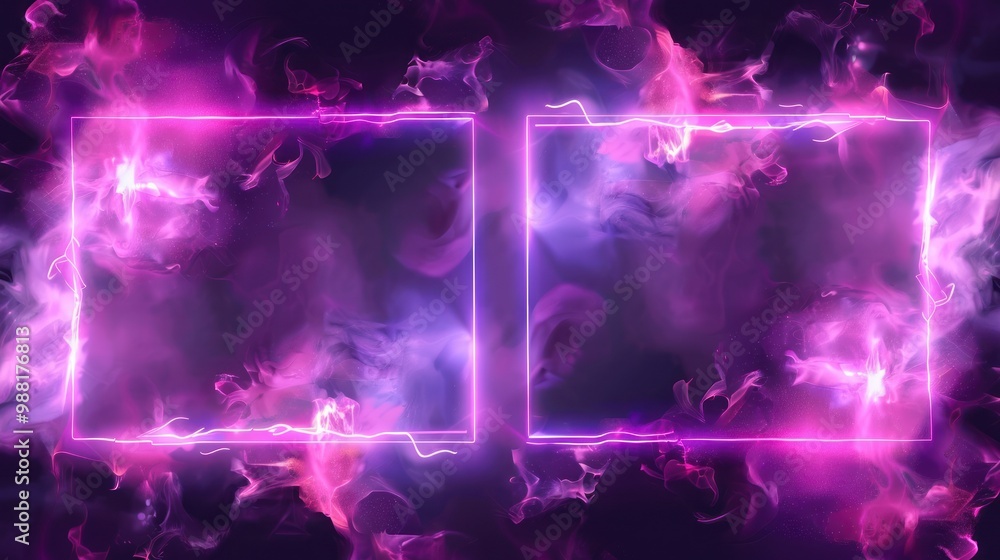 Poster gradient neon frame with smoke and glowing fog effect transparent ai generated image