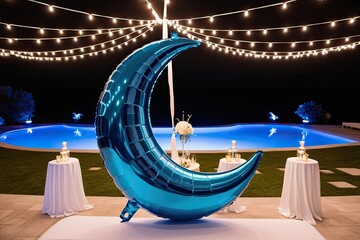 Cerulean Crescent Balloon for Enchanting Night Celebrations