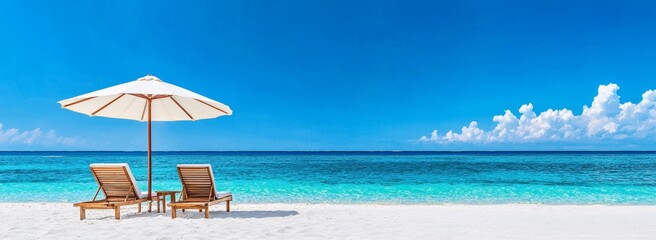 Relaxing Beach Scene with Umbrella and Chairs