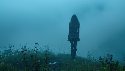 Woman in Foggy Landscape