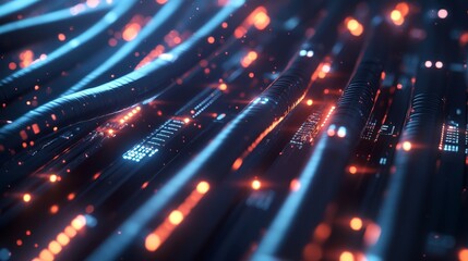 Fototapeta premium Glowing data cables transferring information. Technology background
