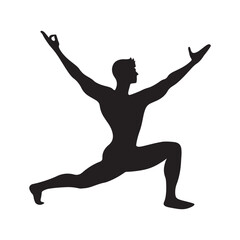 Yoga pose man silhouette vector art illustration isolated on white background.