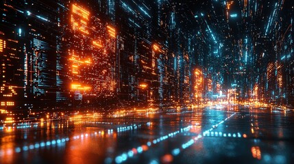 Obraz premium Abstract Cityscape with Glowing Lines and Lights
