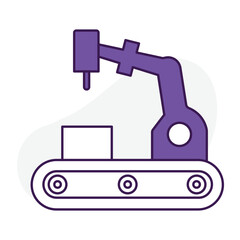 Vector icon for Robotic Conveyor System. Icon of a robotic conveyor transporting materials for automated logistics and manufacturing.