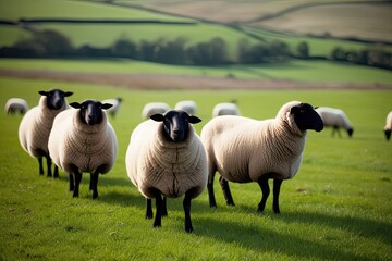 Fototapeta premium Ethereal Essence of Idyllic Sheep Grazing in Vibrant Pastures