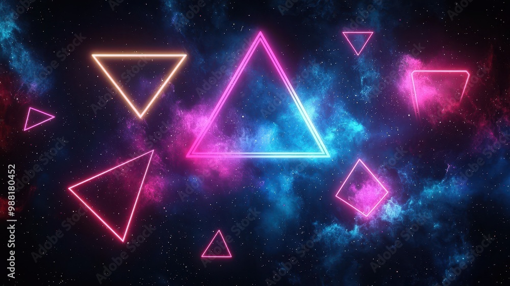 Poster abstract neon triangle shapes in space background