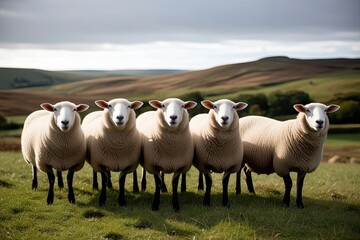 Fototapeta premium Captivating Sheep Lifestyle in Tranquil Landscapes with Stunning Textures and Beautiful Backdrops