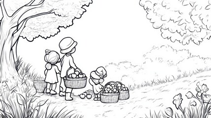 Obraz premium Children Picking Apples in a Sunny Orchard
