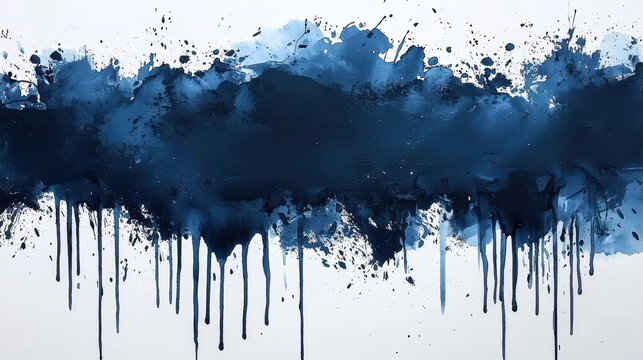 Abstract Blue Paint Splatter Background with Drips and Texture