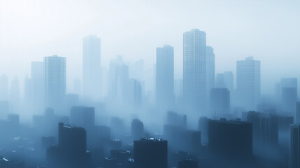 Naklejka premium city ​​background with tall buildings covered in smog, Ai generated images