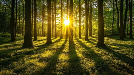 Fototapeta premium Enchanting Forest Sunlight Shining Through the Trees