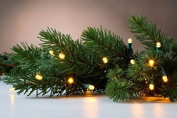 Christmas Cedar Branches with Stunning LED Lights on a Beautiful Background