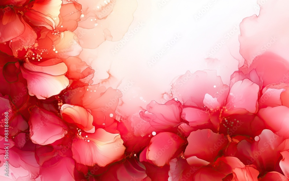 Aufkleber a vibrant array of pink and red flower petals with a soft blurred background, creating a romantic an