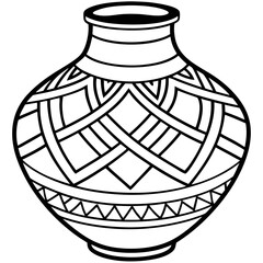 Traditional Pottery Vase with Geometric Patterns Outline